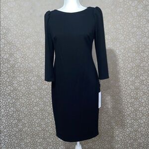 Calvin Klein Black Sheath Dress with Puff Sleeves